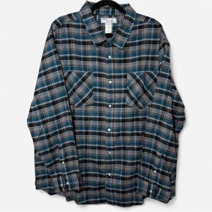 Haband Casual Joe Blue and Black Plaid Casual Shirt Pearl Snaps